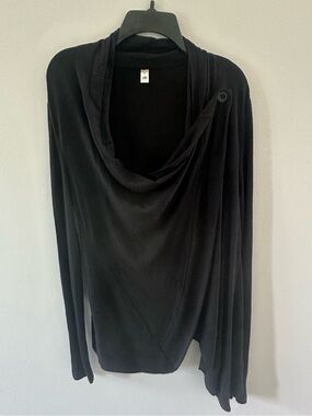 Alo Yoga Black Draped Cowl Neck Wrap Cardigan Sweater Size M